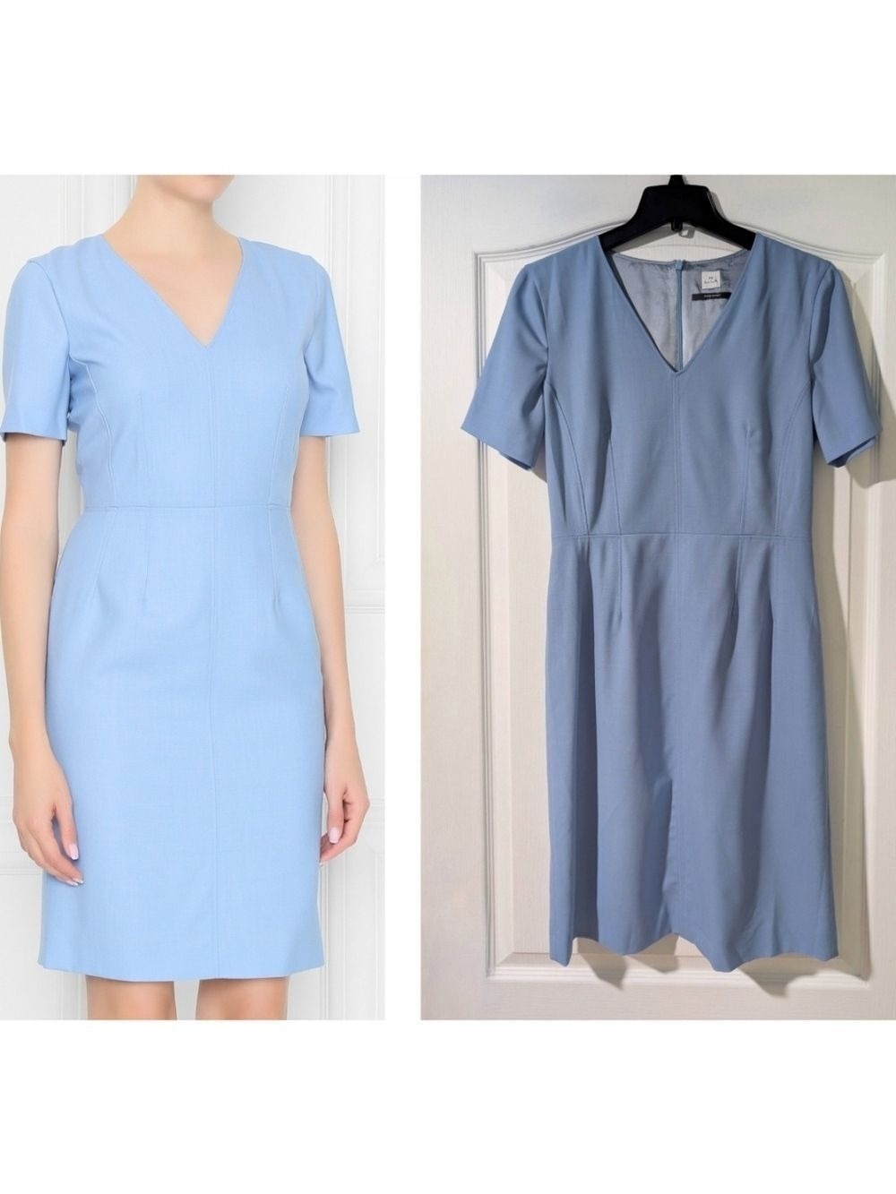 NEW! PS Paul Smith | Wool V-neck Sheath Dress In Blue